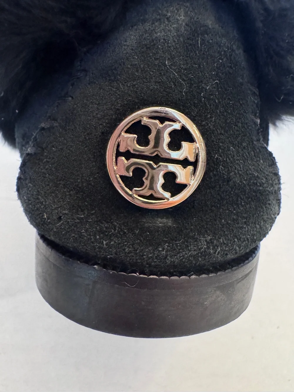 Tory Burch Aberdeen Moccasins Black Suede Fur Ribbon Tie Shoes Womens 8 M